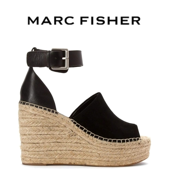 Marc Fisher Shoes - Marc Fisher LTD Adalyn Espadrille Wedge Black Suede 10